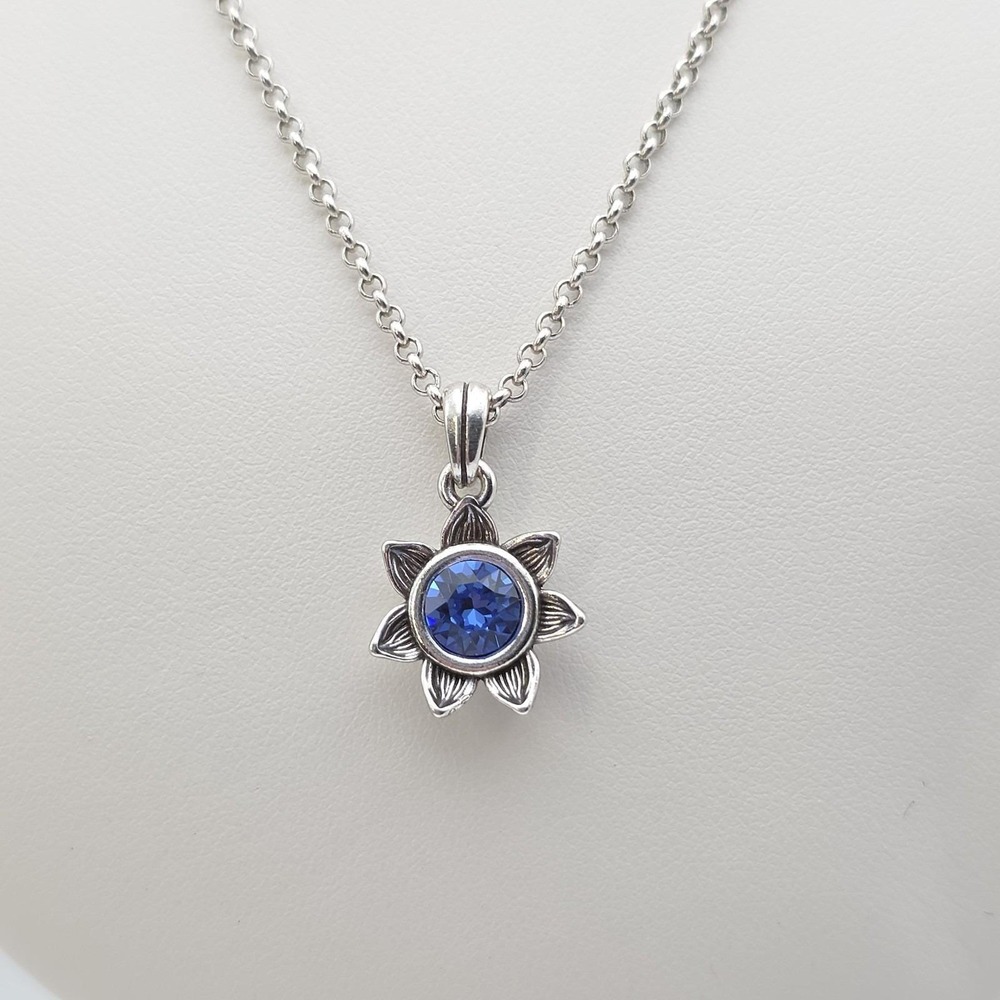 New!‎ BRIGHTON 'Ever Bloom' Sunflower Necklace Sapphire Crystal Silver Plate 19"